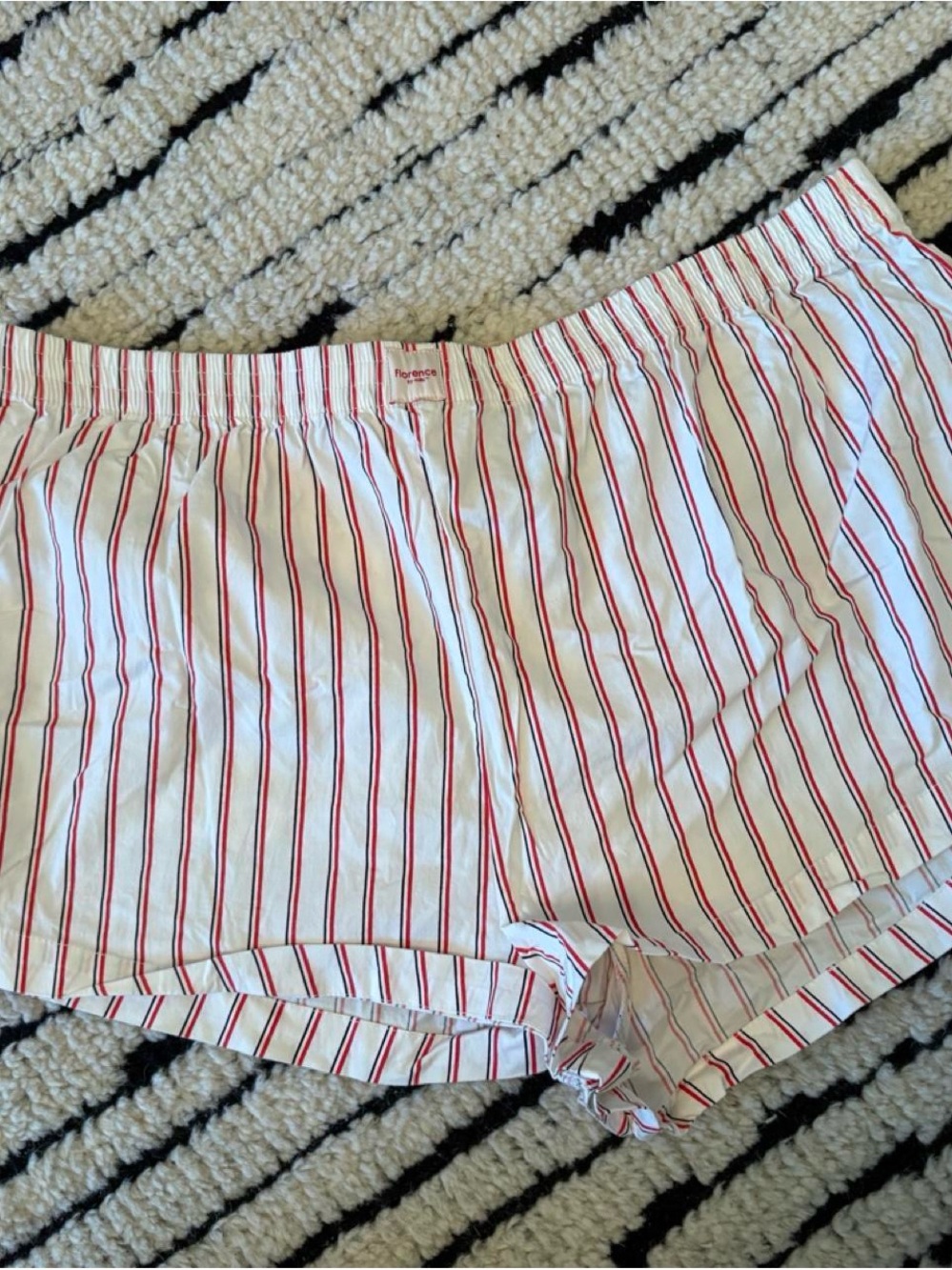 Striped Women's Sleep Shorts - White with Red Stripes